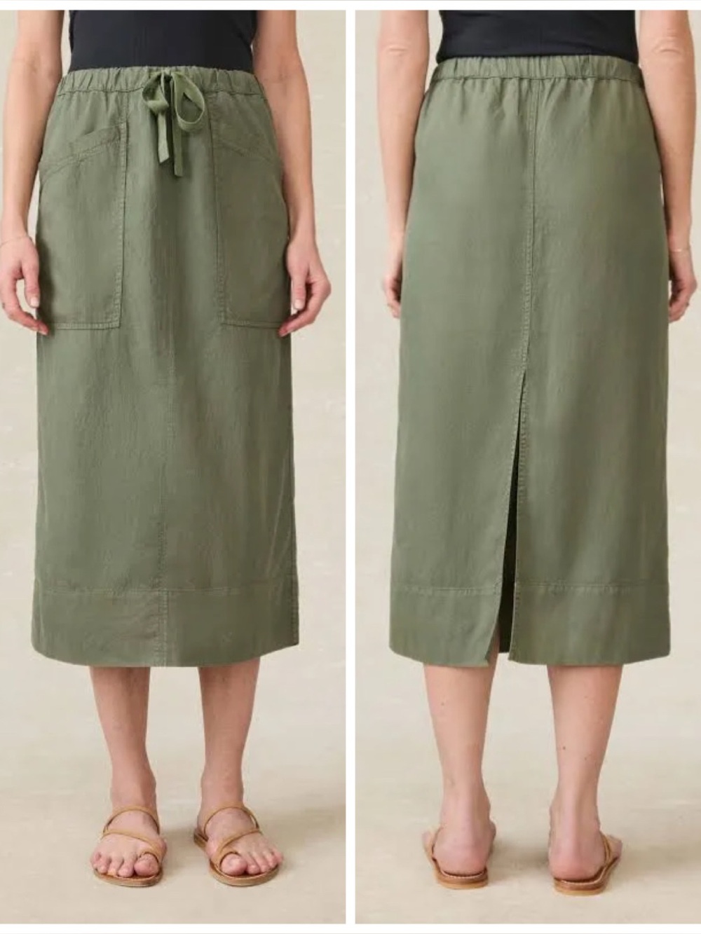 NWT Faherty Topanga Organic Cotton Linen Drape Utility Skirt in Thyme Green